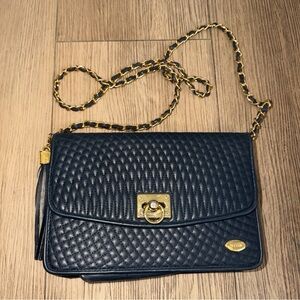 Koschi Navy Blue Quilted Gold Chain Strap Vintage Purse